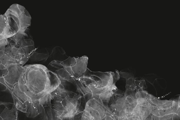 istock Antique style dark abstract banner for autumn and winter. Silver alcohol ink art waves under black background 2168502170