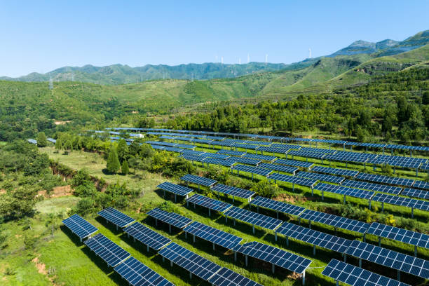 istock aerial view solar power station on moutain 2168502628