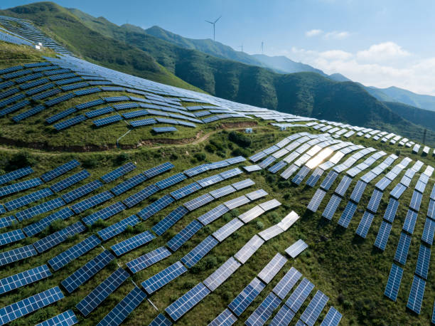 istock aerial view solar power station on moutain 2168503961