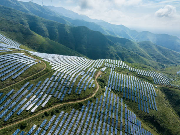 istock aerial view solar power station on moutain 2168504599