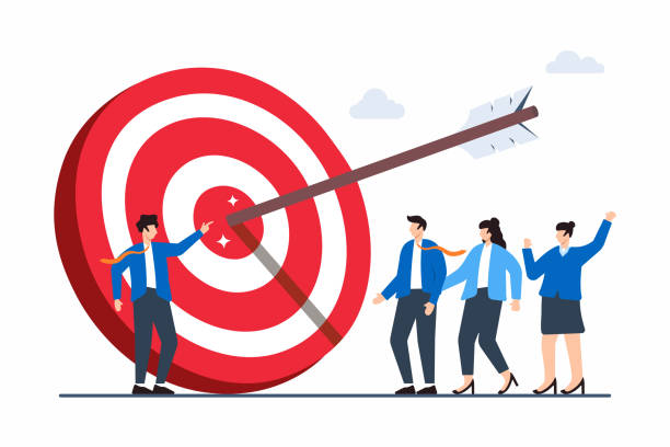 istock Flat illustration of businessman point arrow bullseye target to team colleagues 2168505902