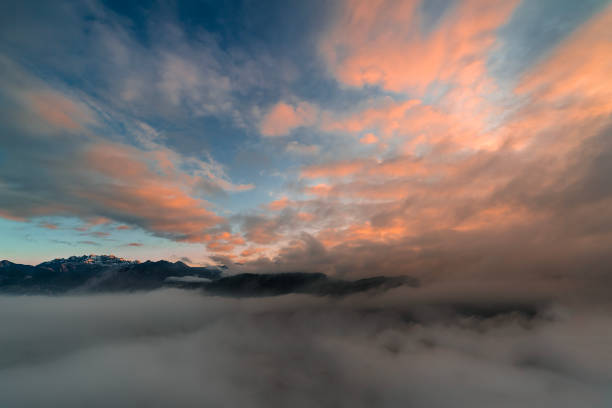 Stunning view on Resegone of Lecco at morning in the autumn season, fine art photography