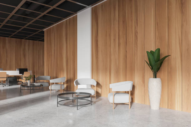 istock Modern office interior with coworking and lounge zone, pc computers on desks 2168511677