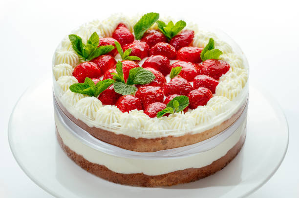 istock cake with berries, cream and chocolate on a white background 2168513001