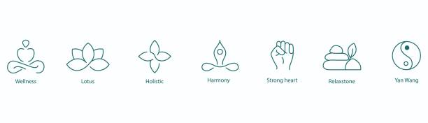 istock Vector Icons Set: Mindfulness, Lotus, Holistic, Harmony, Strong Heart, Relaxed Tone, Yang Wang 2168513350