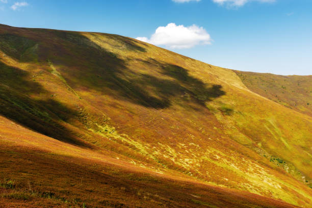 scenery with steep slopes of borzhava ridge. scenic carpathian mountain landscape in dappled light. popular travel destination of transcarpathia in late summer