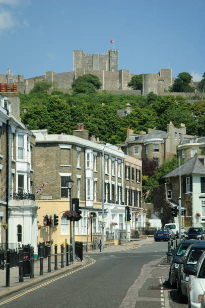 istock Dover Castle and Charming Historic Town Below on a Sunny Day 2168539100
