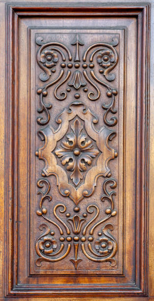 istock Carved wooden panel on a door 2168539418