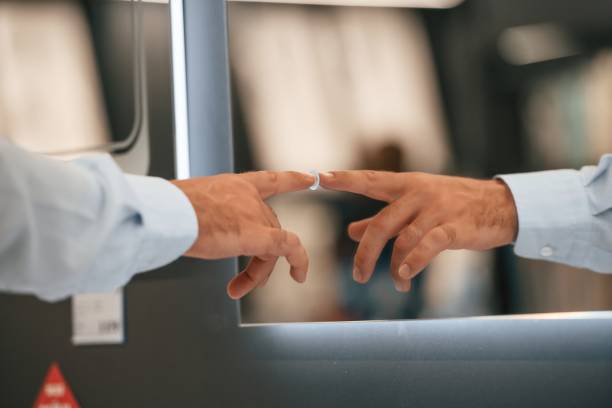 istock Close up view, touching smart mirror. Man is in the hardware shop 2168546774
