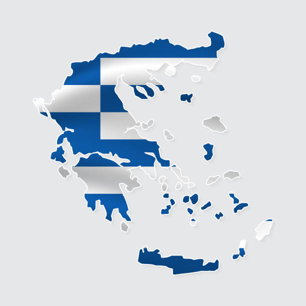 istock Map of Greece with National Flag on Fabric Surface on White Background 2168550780