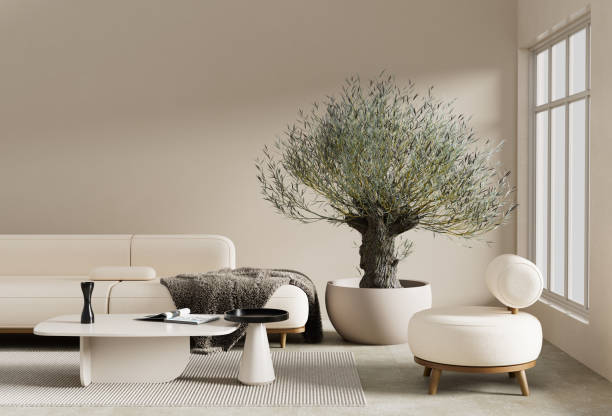 istock Modern japandi style interior design. Modern, minimalist livingroom design. 3D illustration 2168559681