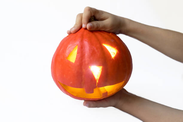 Jack o lantern pumpkin isolated on white. Holiday concept. Halloween decor