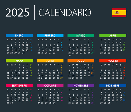 Calendar 2025 Spain Color Vector Illustration Spanish Language Version