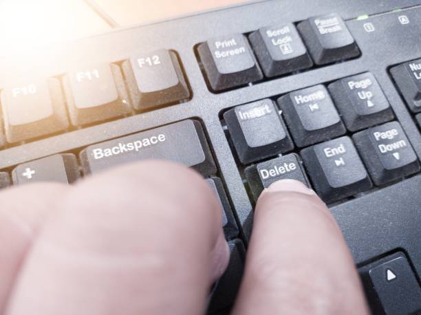 istock The finger push on the Delete key on the keyboard, clear data computer concept. 2168566571