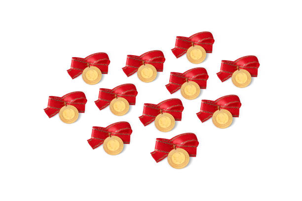 Turkish gold coins on white background