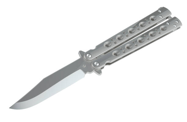 Male hand holding large, sharp, shiny kitchen knife