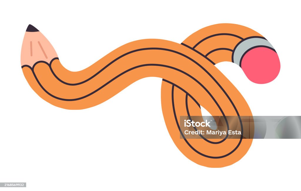 Distorted Pencil Comic Twisted Pencil Curved Funny Simple Pencil Intertwined Yellow ...