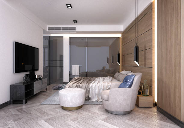 istock 3d render of luxury hotel room 2168570876