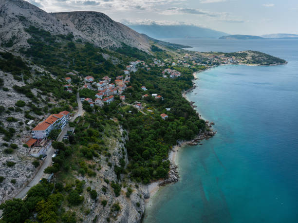 Aerial view on Stara Baska village (Krk, Croatia).
