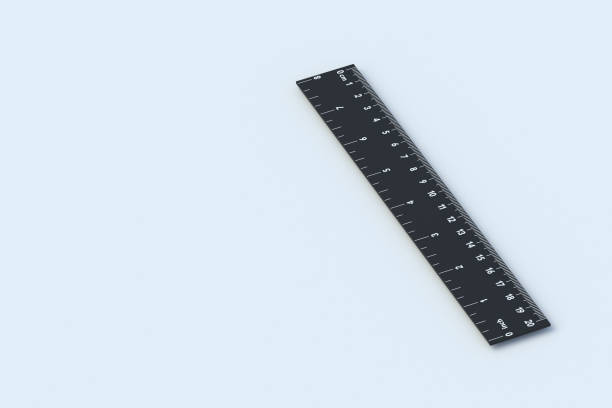 istock Black ruler with inches and centimeters on gray background. School equipment. Measuring tool. Copy space. 3d render 2168574838