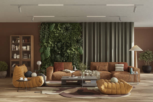 istock Vertical Green Wall in modern living room interior design, 3d render 2168577597