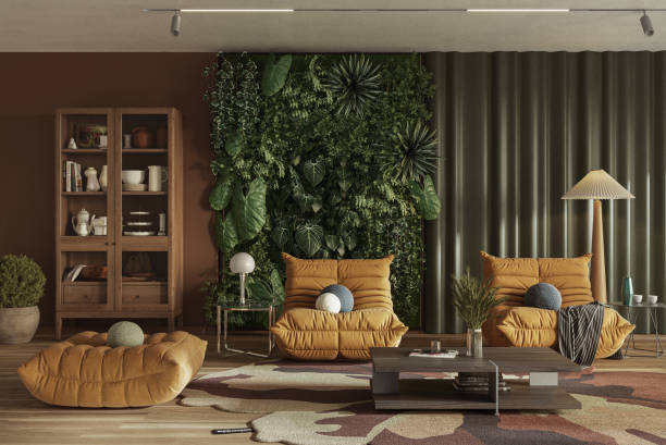 istock Vertical Green Wall in modern living room interior design, 3d render 2168577603