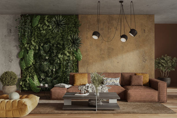 istock Vertical Green Wall in modern living room interior design, 3d render 2168577641