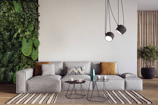 istock Vertical Green Wall in modern living room interior design, 3d render 2168577649