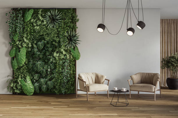 istock Vertical Green Wall in modern living room interior design, 3d render 2168577670