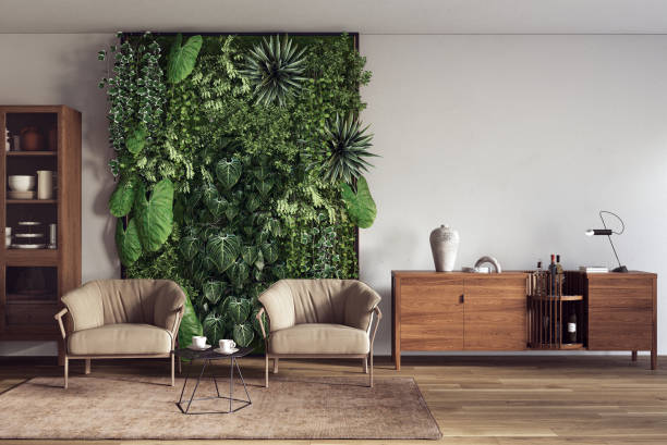 istock Vertical Green Wall in modern living room interior design, 3d render 2168577676