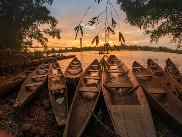 Amazon rainforest River AND sunset and boats