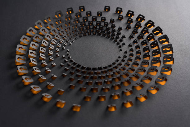 istock Artistic spiral pattern of black question mark icons with an orange glow underneath, creating a dynamic interplay of light and shadow. 2168584711