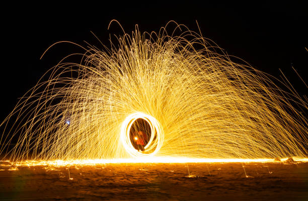 istock Swing fire dancing show, long exposure on the floor at the night time 2168585418