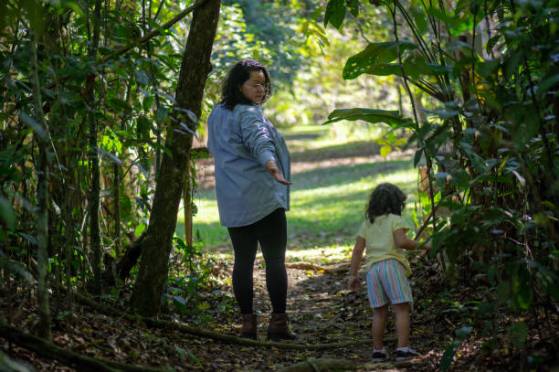 istock Mother and daughter walking on a trail through the Amazon rainforest. 2168588929