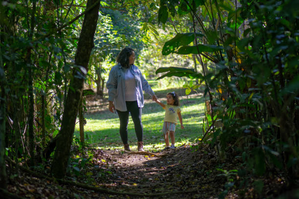 istock Mother and daughter walking on a trail through the Amazon rainforest. 2168589067