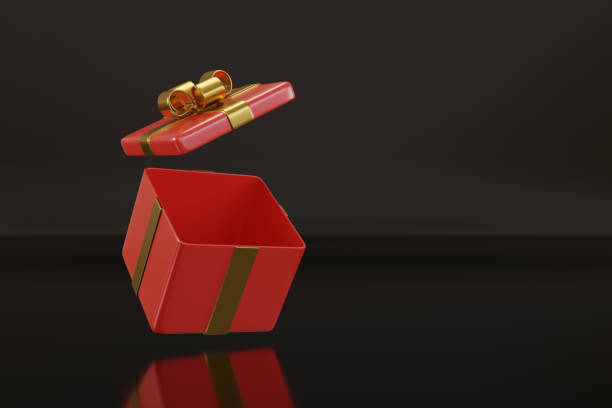 istock Open red gift box isolated on black background. 3d illustration. 2168594329