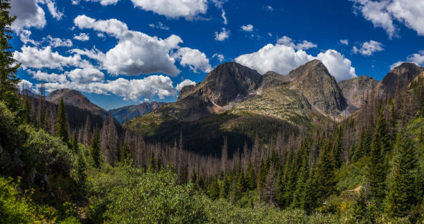 istock Rocky mountain peaks with forest valley and big clouds 2168595434