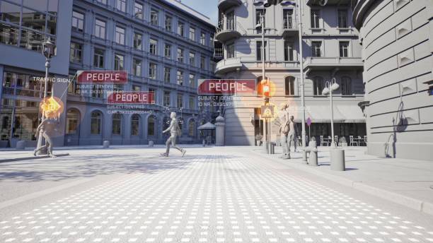 istock Autonomous self-driving generic electric car sensor scanning the city 2168596011