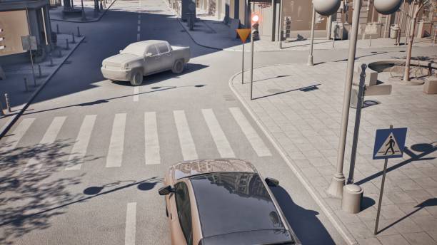 istock Autonomous driving electric car stops at red light 2168596018