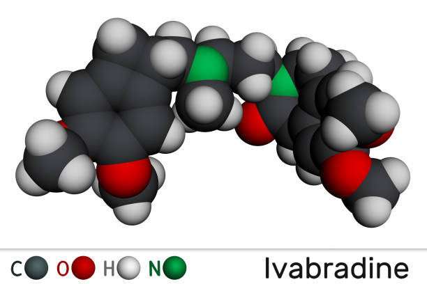 istock Ivabradine molecule. It is angina pectoris drug. Molecular model. 3D rendering. 2168596030