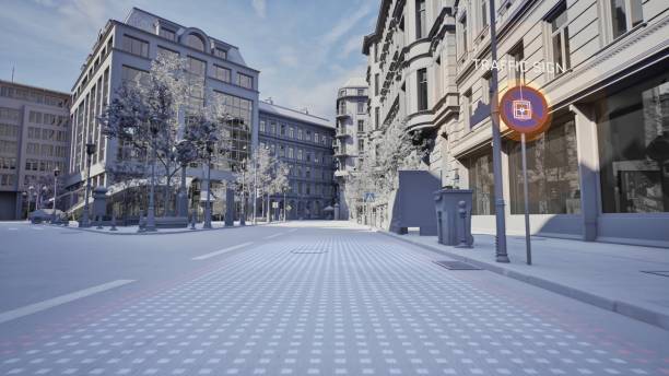 istock Self-driving electric car detects signs 2168596122