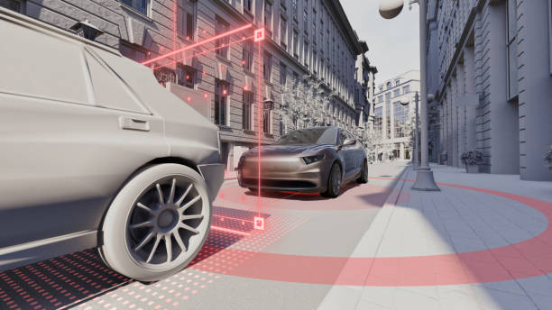 istock A self-driving electric car stops itself to avoid hitting a car that suddenly stops 2168596287