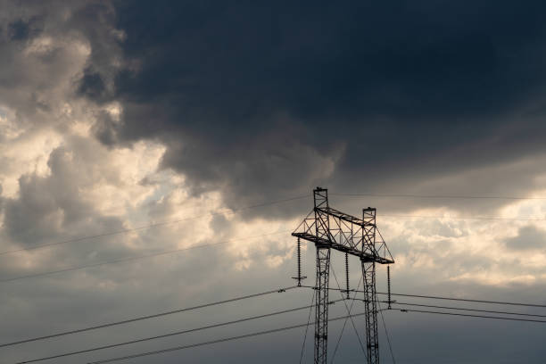 Electricity pylon against a dramatic sky background
