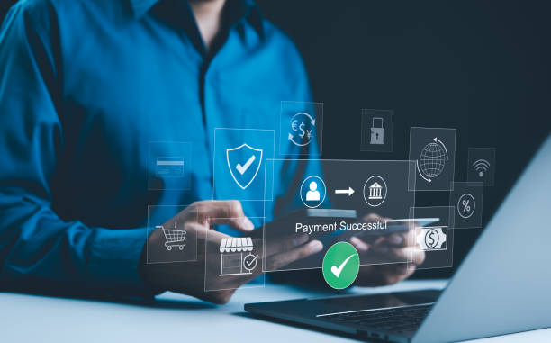 istock Digital payment successful, Online banking app, Businessman using smartphone to complete digital payment, with icons illustrating online bank, security, and transaction success. Credit card, Fintech, 2168600970