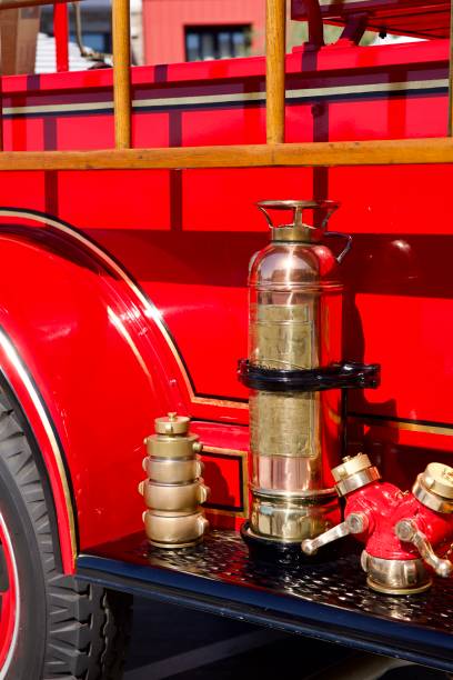 istock Vintage fire engine with protective clothing and equipment 2168606217
