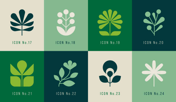 geometric flowers and leaves icons - nature stock illustrations