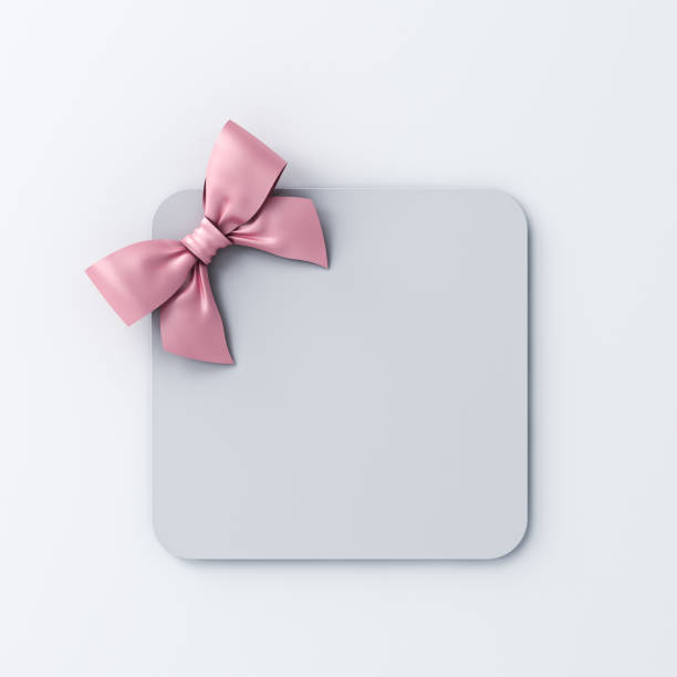 istock Blank round square sign template or blank button with pink gift ribbon bow isolated on white background with shadow 3D rendering 2168609488