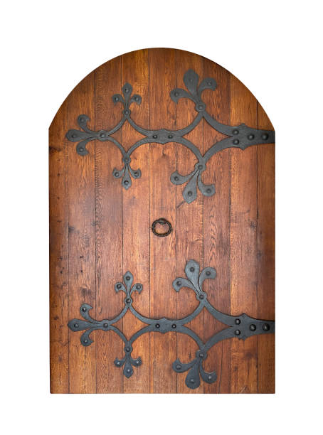 istock Old wooden door isolated on white background 2168612222