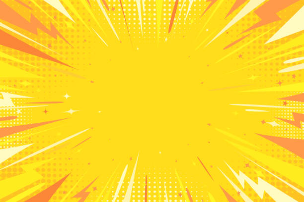 Yellow comic book background. Pop art motion rays background for magazine, cover, ad, banner, website.