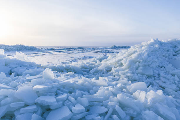 istock Winter landscape. Ice hummocks covered with snow 2168632477